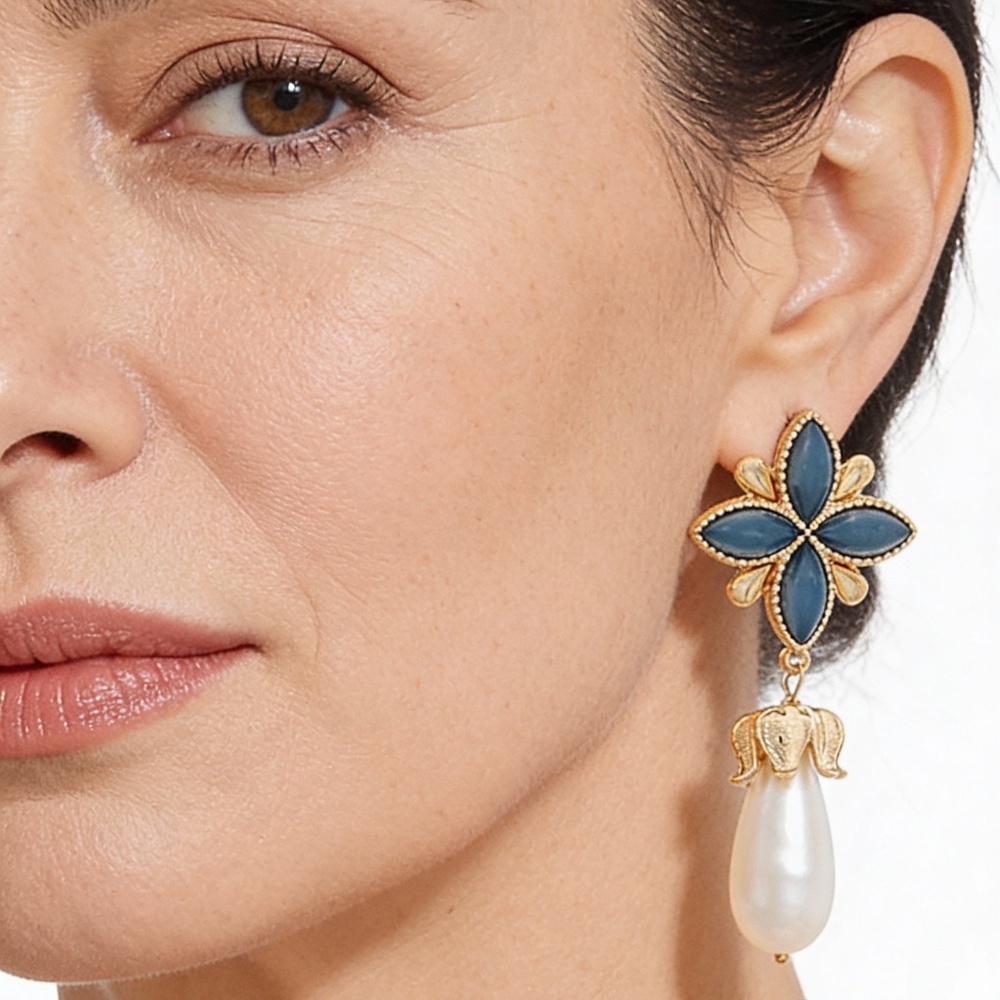 Antique Flower & Pearl Dangle Earrings